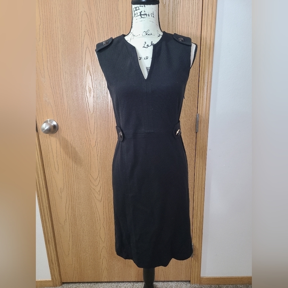 Tory Burch Declan Wool Blend Military Inspired Belted V-neck Sheath Dress